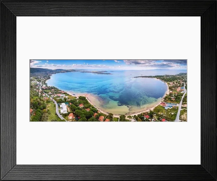 Framed Print : Aerial panoramic scenic view of azure blue lagoon and paradise bay with majestic patterns on a sea shelf Framed Print : Aerial panoramic scenic view of azure blue lagoon and paradise bay with majestic patterns on a sea shelf