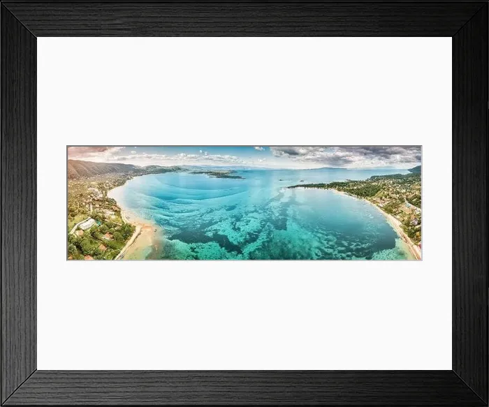 Framed Print : Aerial panoramic scenic view of azure blue lagoon and paradise bay with majestic patterns on a sea shelf Framed Print : Aerial panoramic scenic view of azure blue lagoon and paradise bay with majestic patterns on a sea shelf