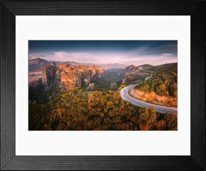 Framed Print : Inspirational aerial panoramic view of iconic and majestic Meteora monastery travel destination Framed Print : Inspirational aerial panoramic view of iconic and majestic Meteora monastery travel destination
