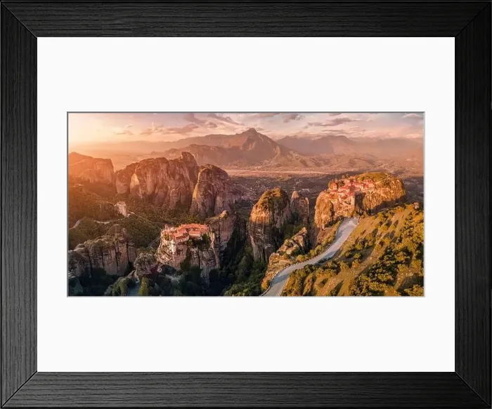 Framed Print : Panoramic majestic aerial view of the famous Meteora flying monasteries in Greece at autumn Framed Print : Panoramic majestic aerial view of the famous Meteora flying monasteries in Greece at autumn