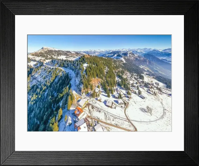 Framed Print : Top tourist spots in Switzerland. Rigi railway. Kaltbad Village. Aerial view Framed Print : Top tourist spots in Switzerland. Rigi railway. Kaltbad Village. Aerial view