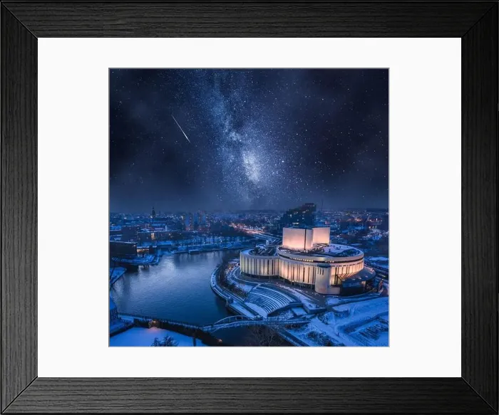 Framed Print : Milky way and Opera Nova at winter in Bydgoszcz, Poland, Europe. Architecture in Poland at night Framed Print : Milky way and Opera Nova at winter in Bydgoszcz, Poland, Europe. Architecture in Poland at night