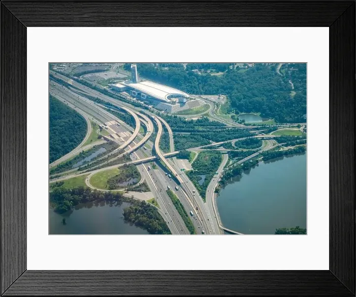 Framed Print : Aerial drone airplane view of cityscape near Oxon Hill in Washington DC with i495 highway capital beltway outer loop Framed Print : Aerial drone airplane view of cityscape near Oxon Hill in Washington DC with i495 highway capital beltway outer loop