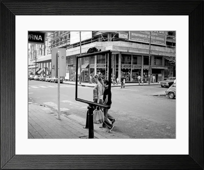 Framed Print : ARG 253 Mar Del Plata 1973 shopping street scene with people walking by and many cars Framed Print : ARG 253 Mar Del Plata 1973 shopping street scene with people walking by and many cars