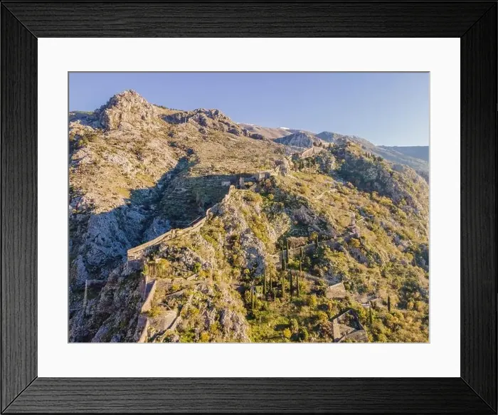 Framed Print : Kotor Old Town Ladder of Kotor Fortress Hiking Trail. Aerial drone view Framed Print : Kotor Old Town Ladder of Kotor Fortress Hiking Trail. Aerial drone view