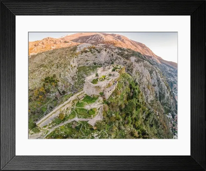 Framed Print : Kotor Old Town Ladder of Kotor Fortress Hiking Trail. Aerial drone view Framed Print : Kotor Old Town Ladder of Kotor Fortress Hiking Trail. Aerial drone view