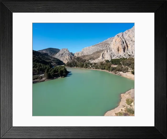 Framed Print : high angle drone view of the Tajo de la Encantada Rervoir and mountains in southern Spain Framed Print : high angle drone view of the Tajo de la Encantada Rervoir and mountains in southern Spain