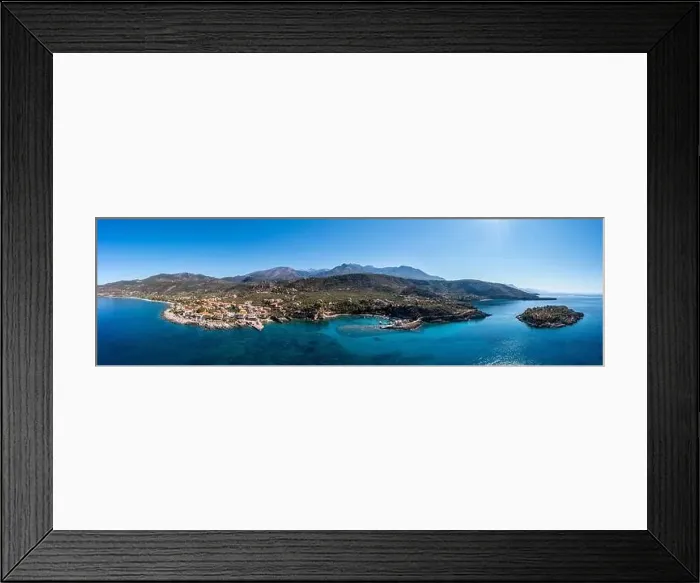 Framed Print : Greece, Kardamili town, Mani aerial panoramic view Framed Print : Greece, Kardamili town, Mani aerial panoramic view