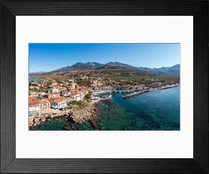 Framed Print : Greece Peloponnese. Mani, Agios Nikolaos traditional fishing village and port Framed Print : Greece Peloponnese. Mani, Agios Nikolaos traditional fishing village and port