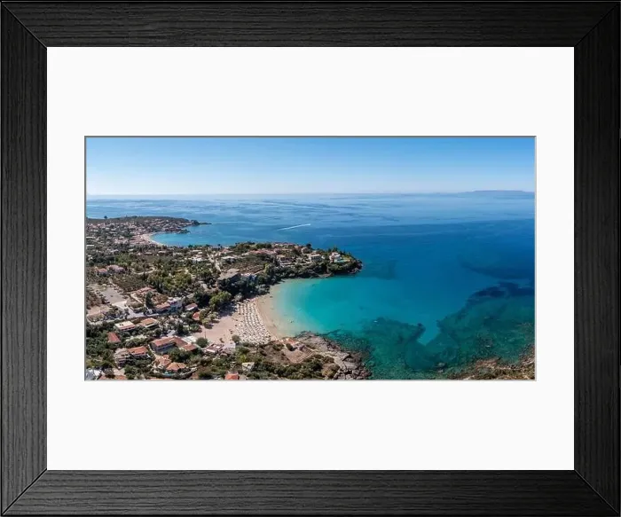 Framed Print : Greece Peloponnese. Stoupa traditional seaside village and sandy beach Framed Print : Greece Peloponnese. Stoupa traditional seaside village and sandy beach