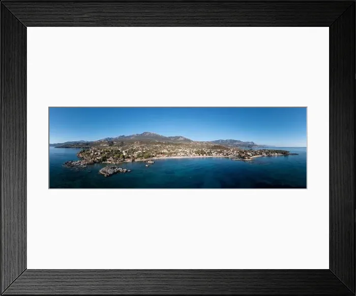 Framed Print : Greece Peloponnese. Stoupa traditional seaside village and sandy beach Framed Print : Greece Peloponnese. Stoupa traditional seaside village and sandy beach