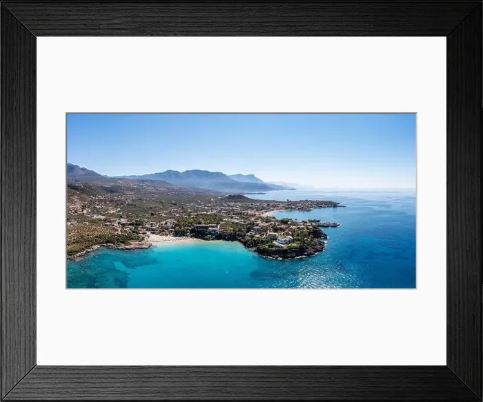 Framed Print : Greece Peloponnese. Stoupa traditional seaside village and sandy beach Framed Print : Greece Peloponnese. Stoupa traditional seaside village and sandy beach