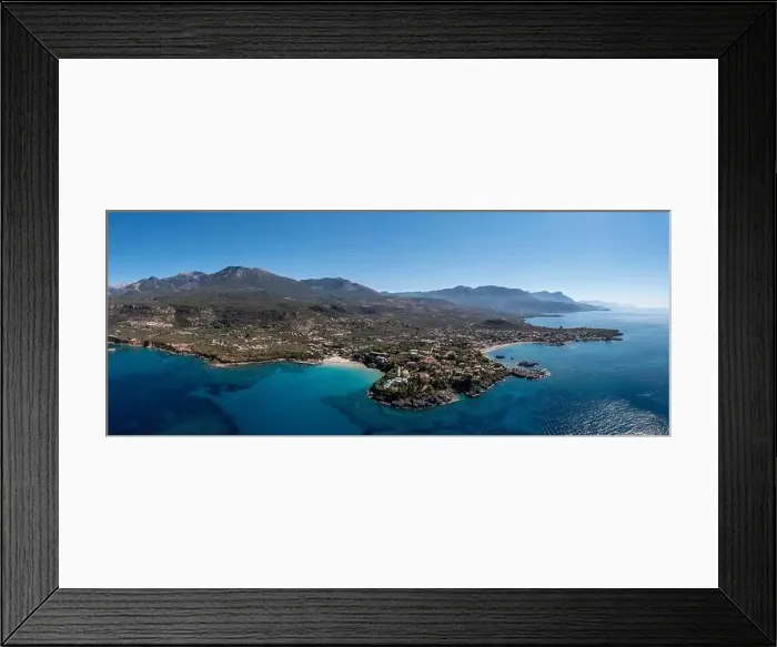 Framed Print : Greece Peloponnese. Stoupa traditional seaside village and sandy beach Framed Print : Greece Peloponnese. Stoupa traditional seaside village and sandy beach
