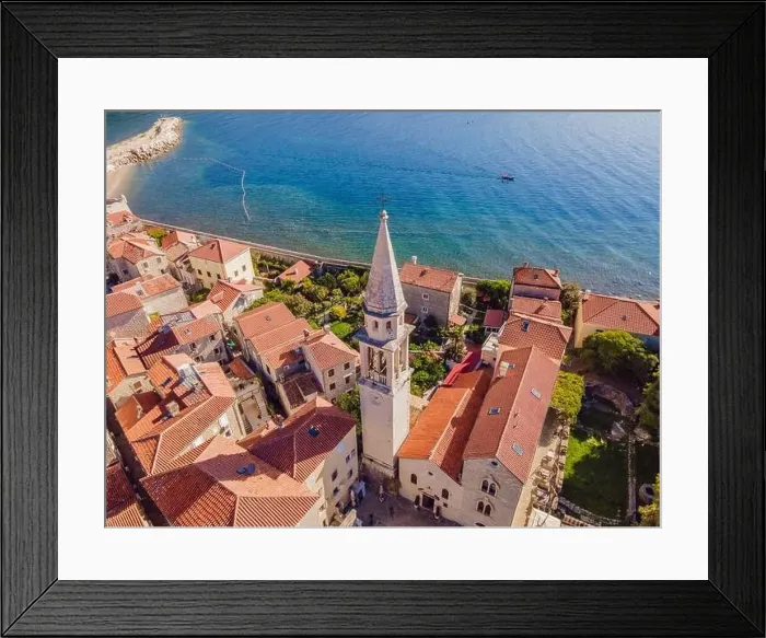 Framed Print : Old town in Budva in a beautiful summer day, Montenegro. Aerial image. Top view Framed Print : Old town in Budva in a beautiful summer day, Montenegro. Aerial image. Top view