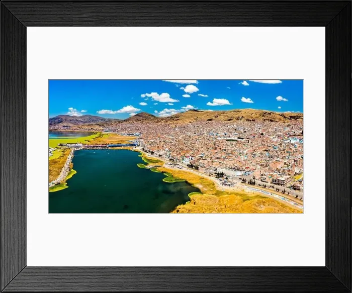 Framed Print : View of Puno with Lake Titicaca in Peru Framed Print : View of Puno with Lake Titicaca in Peru