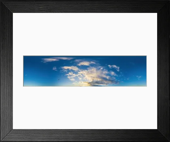 Framed Print : Dark blue sunset sky panorama with Cumulus clouds Framed Print : Dark blue sunset sky panorama with Cumulus clouds
