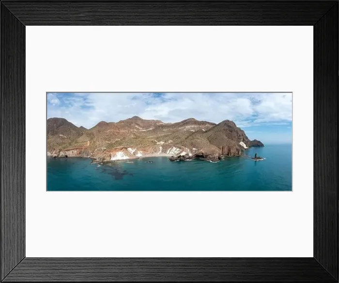 Framed Print : Picturesque aerial panorama of the wild and rugged coastline of the Cabo de Gata Nature Reserve in Andalusia Framed Print : Picturesque aerial panorama of the wild and rugged coastline of the Cabo de Gata Nature Reserve in Andalusia