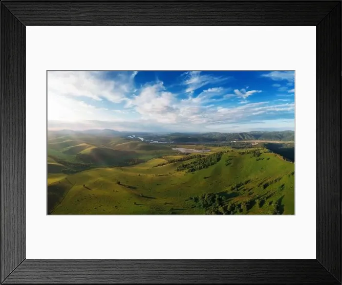 Framed Print : Aerial Panorama drone shot of beauty dawn on the peak, in the mountains in Altay, summertime Framed Print : Aerial Panorama drone shot of beauty dawn on the peak, in the mountains in Altay, summertime
