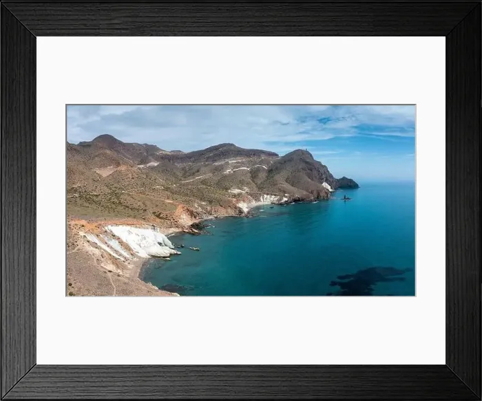 Framed Print : Picturesque aerial view of the wild and rugged coastline of the Cabo de Gata Nature Reserve in Andalusia Framed Print : Picturesque aerial view of the wild and rugged coastline of the Cabo de Gata Nature Reserve in Andalusia