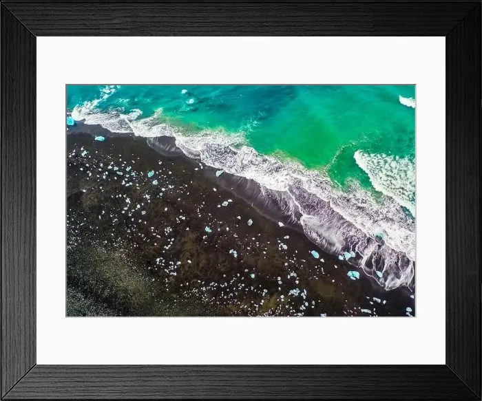 Framed Print : Aerial view of Diamond Beach in Iceland Europe Framed Print : Aerial view of Diamond Beach in Iceland Europe