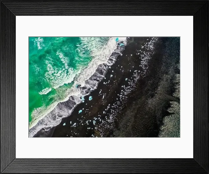 Framed Print : Aerial view of Diamond Beach in Iceland Europe Framed Print : Aerial view of Diamond Beach in Iceland Europe