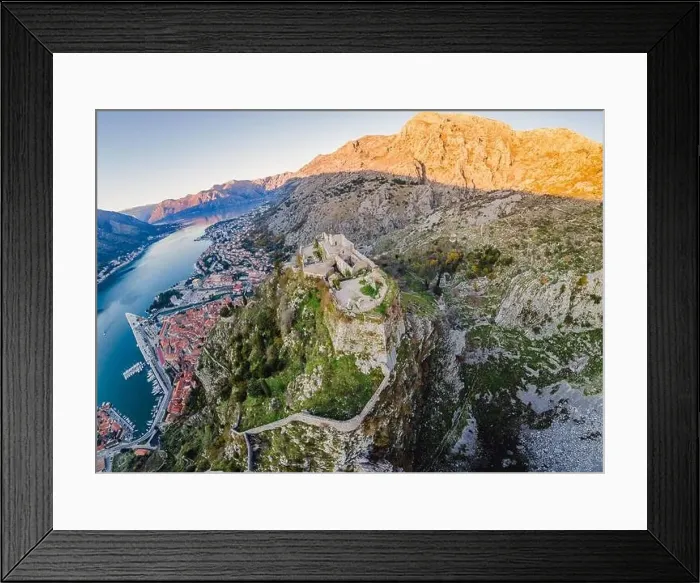Framed Print : Kotor Old Town Ladder of Kotor Fortress Hiking Trail. Aerial drone view Framed Print : Kotor Old Town Ladder of Kotor Fortress Hiking Trail. Aerial drone view