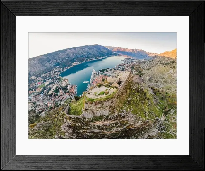 Framed Print : Kotor Old Town Ladder of Kotor Fortress Hiking Trail. Aerial drone view Framed Print : Kotor Old Town Ladder of Kotor Fortress Hiking Trail. Aerial drone view