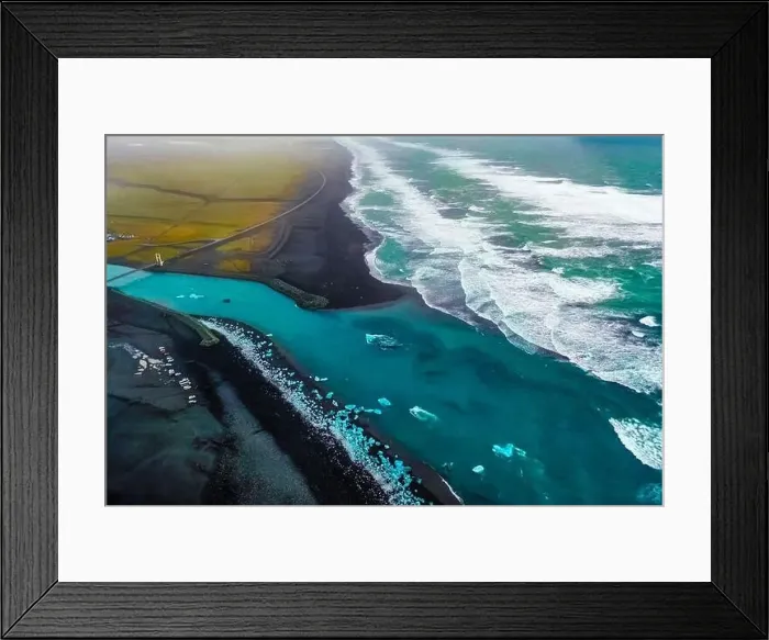 Framed Print : Aerial view of Diamond Beach Iceland Europe Framed Print : Aerial view of Diamond Beach Iceland Europe