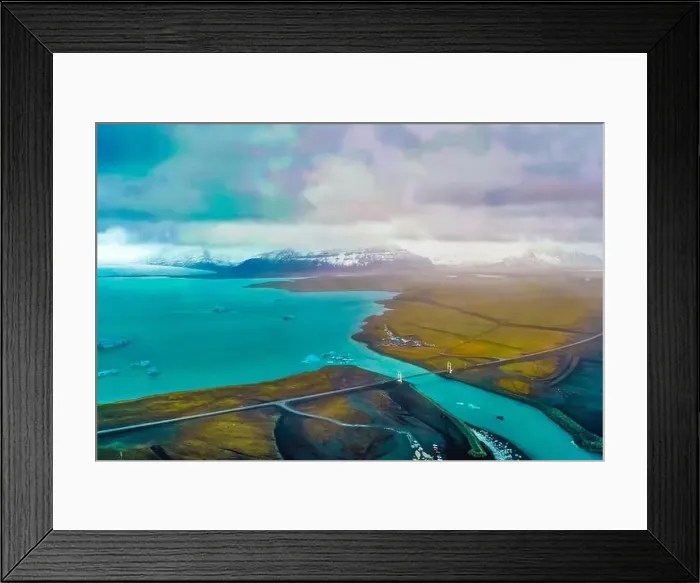 Framed Print : Aerial view of Diamond Beach Iceland Europe