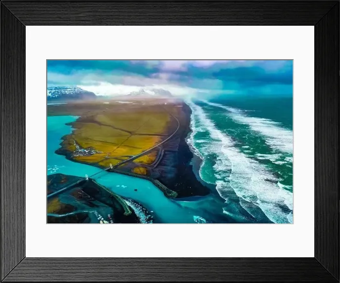 Framed Print : Aerial view of Diamond Beach Iceland Europe