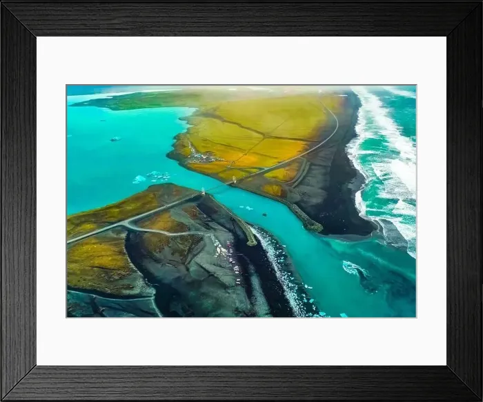 Framed Print : Aerial view of Diamond Beach Iceland Europe
