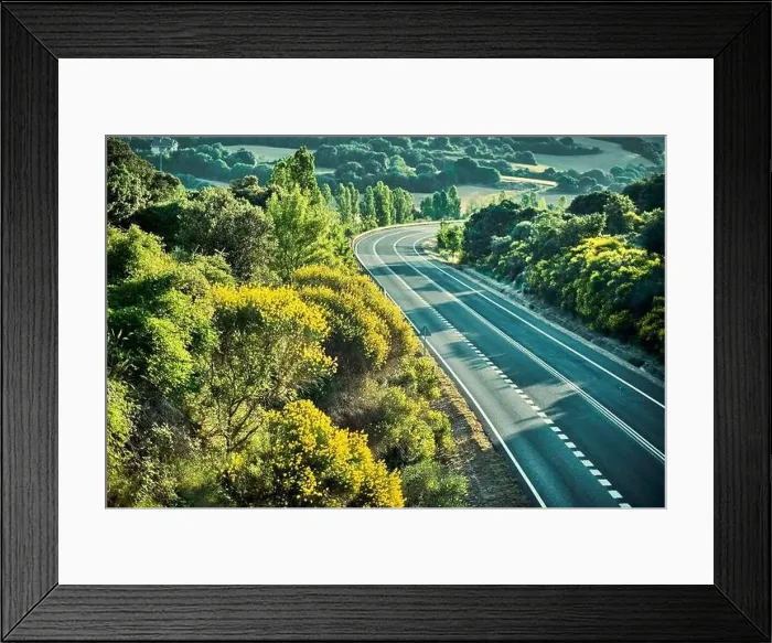 Framed Print : Aerial view of a road in a rural area. Navarre, Spain, Europe Framed Print : Aerial view of a road in a rural area. Navarre, Spain, Europe
