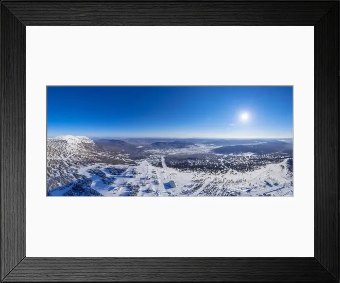 Framed Print : Aerial top view Panorama Sheregesh ski lift resort winter, mountain and hotels, Russia Kemerovo region