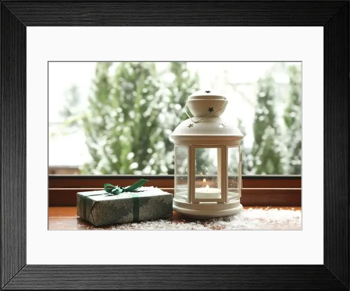 Framed Print : Composition of cozy winter day on wooden windowsill Framed Print : Composition of cozy winter day on wooden windowsill