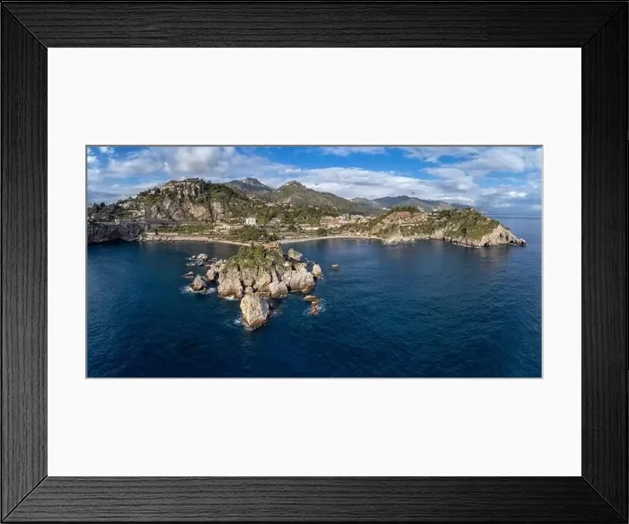 Framed Print : Aerial View. Panoramic drone image of the Gulf of Taormina and Isola Bella - Travel destination, Taormina, Sicily, Italy Framed Print : Aerial View. Panoramic drone image of the Gulf of Taormina and Isola Bella - Travel destination, Taormina, Sicily, Italy