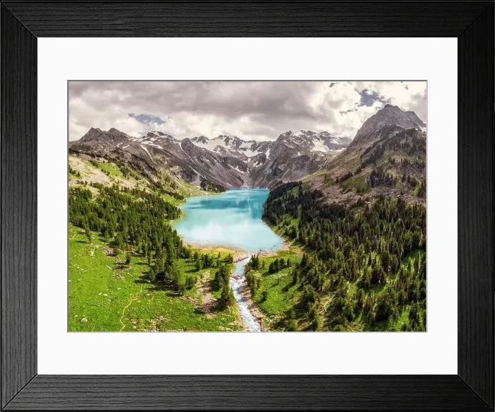 Framed Print : aerial view of the emerald lake in the mountain circus