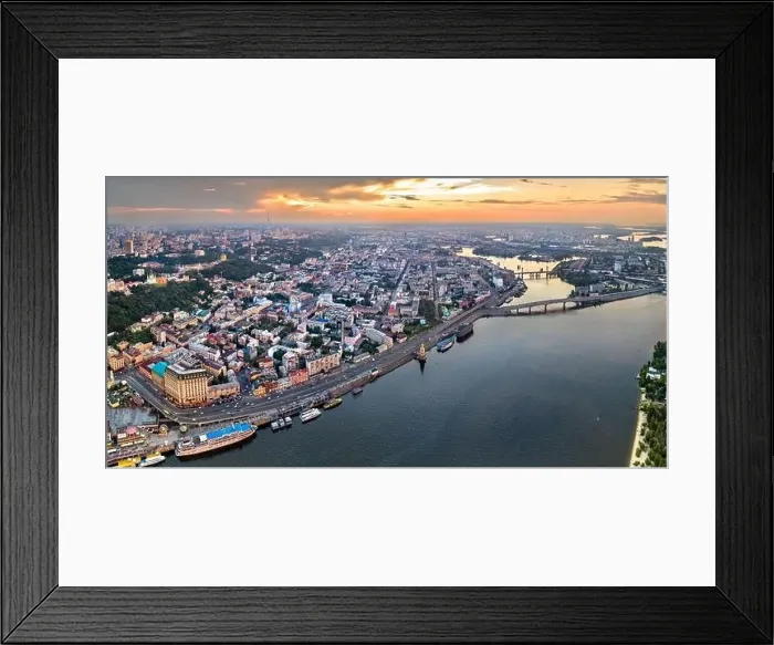 Framed Print : Aerial view of Podil, a historic district of Kiev, Ukraine Framed Print : Aerial view of Podil, a historic district of Kiev, Ukraine