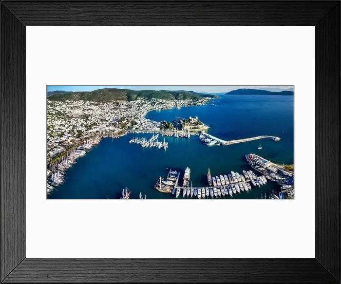 Framed Print : Amazing panoramic view from drone of Bodrum harbour and ancient Kalesi castle Framed Print : Amazing panoramic view from drone of Bodrum harbour and ancient Kalesi castle