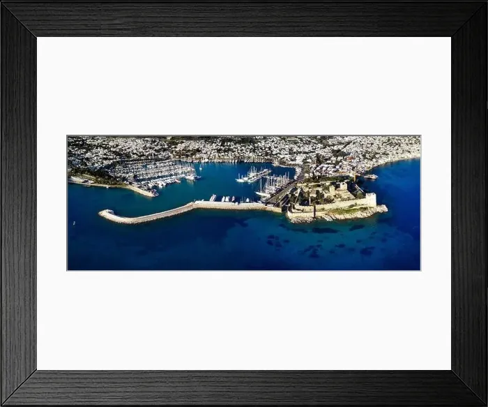 Framed Print : Amazing panoramic view from drone of Bodrum harbour and ancient Kalesi castle Framed Print : Amazing panoramic view from drone of Bodrum harbour and ancient Kalesi castle