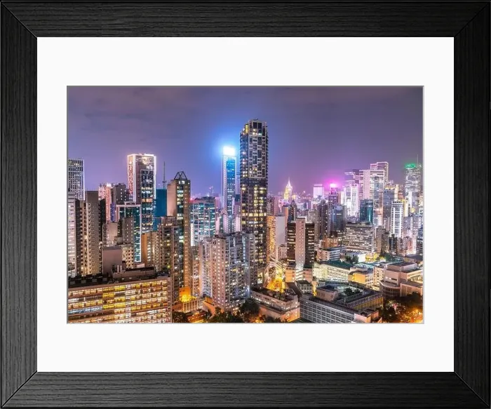 Framed Print : The amazing night and sunset view of cityscape and skyscrapers in Hong-Kong Framed Print : The amazing night and sunset view of cityscape and skyscrapers in Hong-Kong