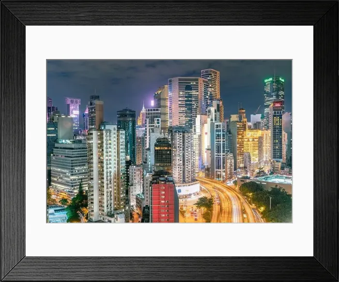 Framed Print : The amazing night and sunset view of cityscape and skyscrapers in Hong-Kong Framed Print : The amazing night and sunset view of cityscape and skyscrapers in Hong-Kong