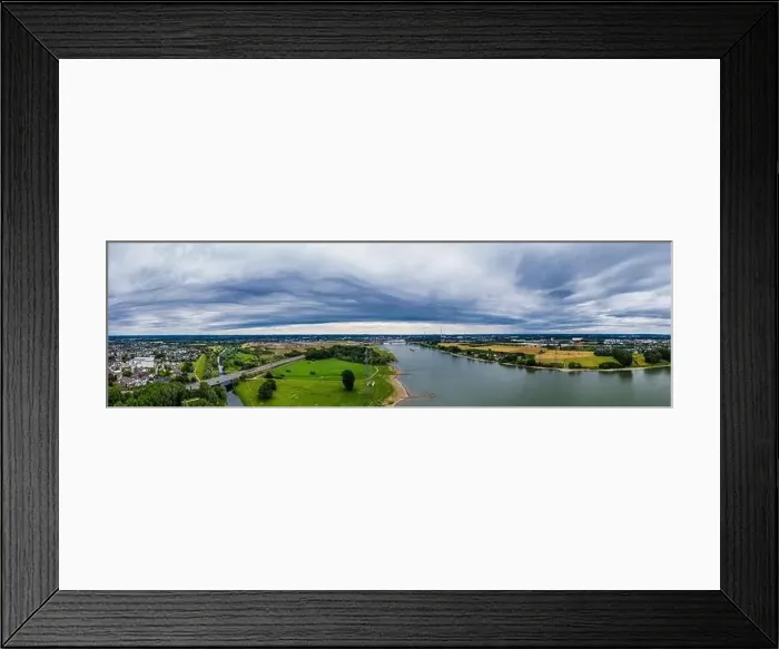 Framed Print : Panoramic view of the Rhine and the A1 motorway bridge near Leverkusen