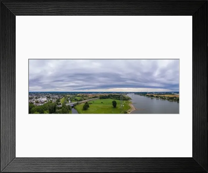 Framed Print : Panoramic view of the Rhine and the A1 motorway bridge near Leverkusen Framed Print : Panoramic view of the Rhine and the A1 motorway bridge near Leverkusen
