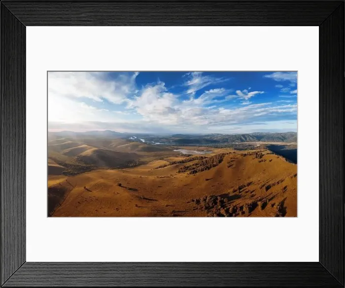 Framed Print : Aerial autumn drone shot of beauty dawn on the peak Framed Print : Aerial autumn drone shot of beauty dawn on the peak