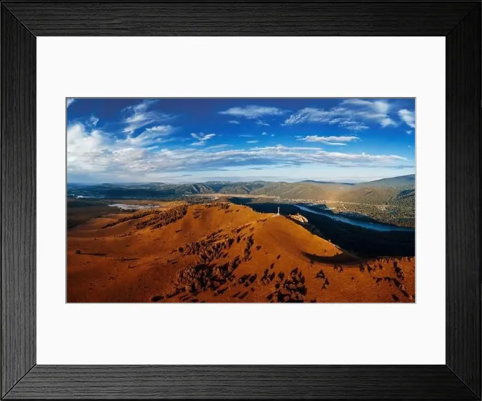 Framed Print : Aerial autumn drone shot of beauty dawn on the peak Framed Print : Aerial autumn drone shot of beauty dawn on the peak