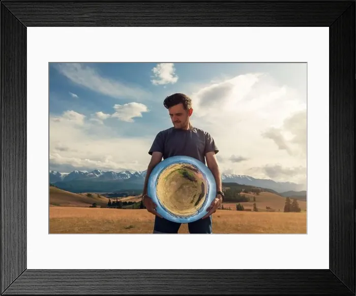 Framed Print : Man standing in in summer Altai mountains Framed Print : Man standing in in summer Altai mountains