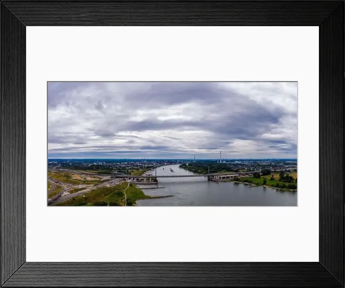 Framed Print : Panoramic view of the Rhine motorway bridge near Leverkusen Framed Print : Panoramic view of the Rhine motorway bridge near Leverkusen