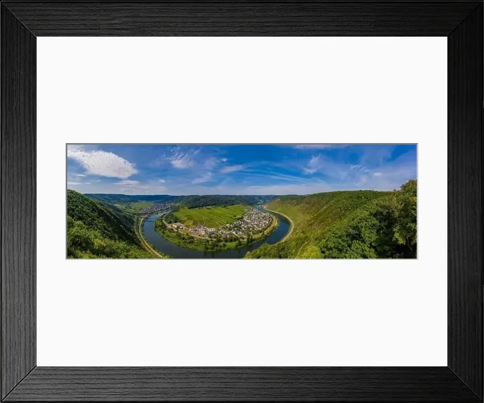 Framed Print : Panoramic view of the loop of the Moselle near Bruttig near Cochem Framed Print : Panoramic view of the loop of the Moselle near Bruttig near Cochem