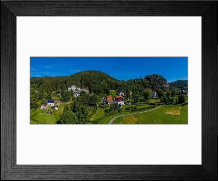 Framed Print : Panoramic view of Mount Oybin and the ruins of the monastery church and the castle