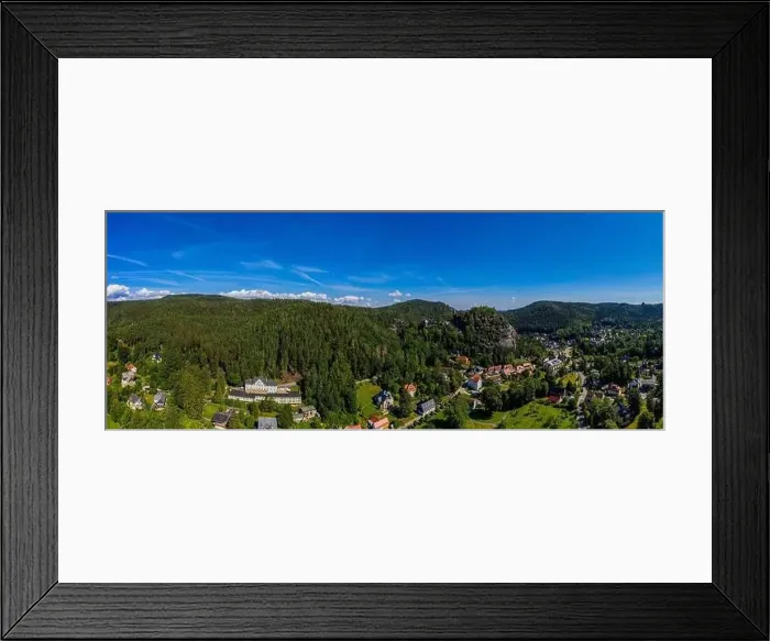 Framed Print : Panoramic view of Mount Oybin and the ruins of the monastery church and the castle Framed Print : Panoramic view of Mount Oybin and the ruins of the monastery church and the castle